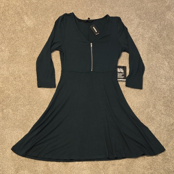 Express Dresses & Skirts - Dark Green Express Zip-Up Dress Womens Size XS